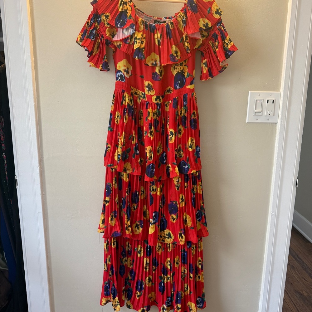 Floral Ruffled Red Dress